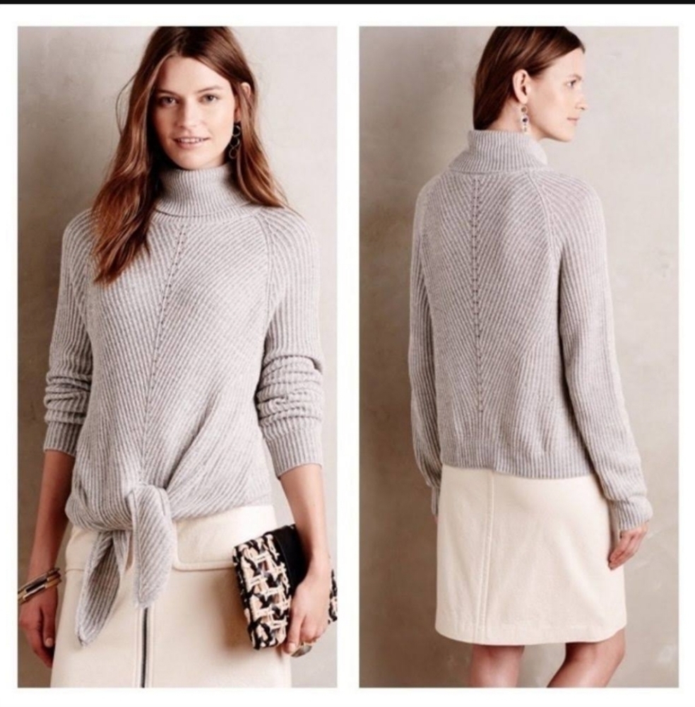 Anthropologie Moth Tie Front Turtleneck Sweater Cashmere Blend Size Small